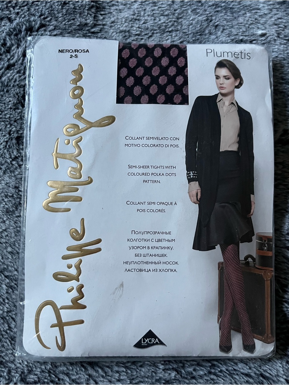 Philippe Model Plumetis Semi-Sheer Black Tights with Pink Polka Dots